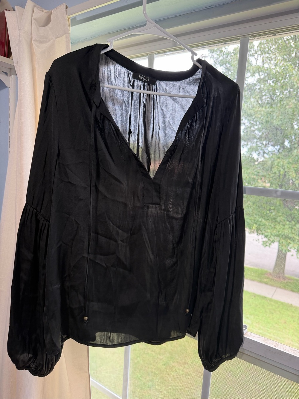 Reset Black V-Neck Long-Sleeve Women's Blouse